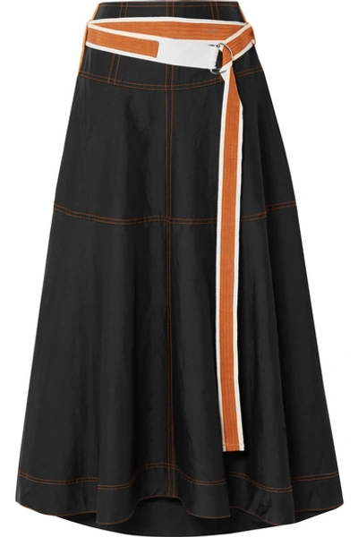Shop Lee Mathews Lucien Belted Poplin Midi Skirt In Black