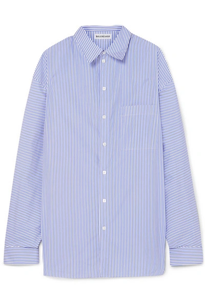 Shop Balenciaga Oversized Striped Cotton-poplin Shirt In Blue