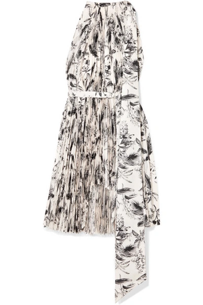 Shop A.w.a.k.e. Doric Asymmetric Pleated Printed Faille Dress In White