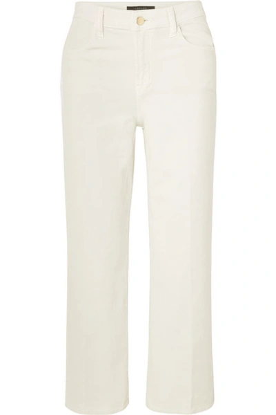 Shop J Brand Joan Cropped Cotton-blend Corduroy Wide-leg Pants In White