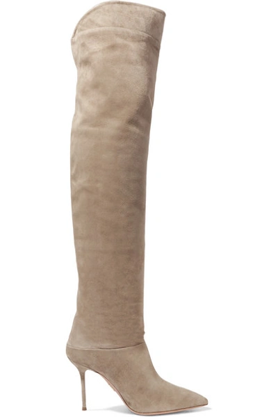 Shop Aquazzura Lancaster 95 Suede Knee Boots In Light Gray
