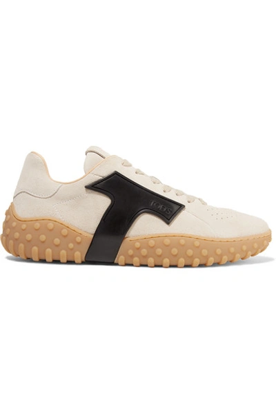 Shop Tod's Rubber-trimmed Suede Sneakers In Cream
