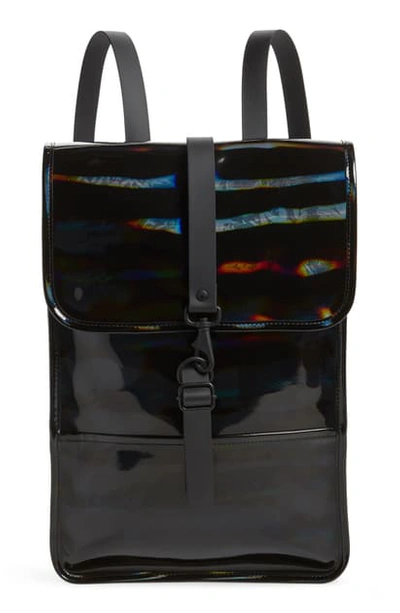 Shop Rains Mini Waterproof Holographic Backpack In Beige Holographic