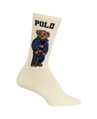 Shop Polo Ralph Lauren Women's Americana Polo Bear Crew Socks In Ivory