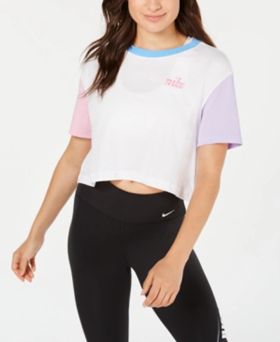 Shop Nike Women's Sportswear Cotton Colorblocked Cropped T-shirt In White