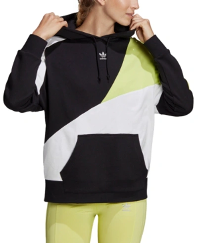 Shop Adidas Originals Cotton Colorblocked Hoodie In Black