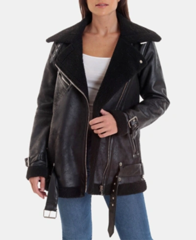 Shop Avec Les Filles Faux-shearling Moto Jacket In Black