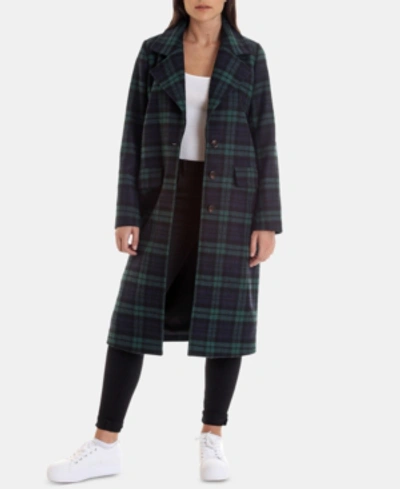 Shop Avec Les Filles Plaid Walker Coat In Navy/green