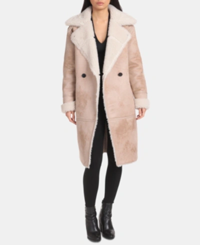 Shop Avec Les Filles Asymmetrical Faux-shearling Coat In Taupe/creme