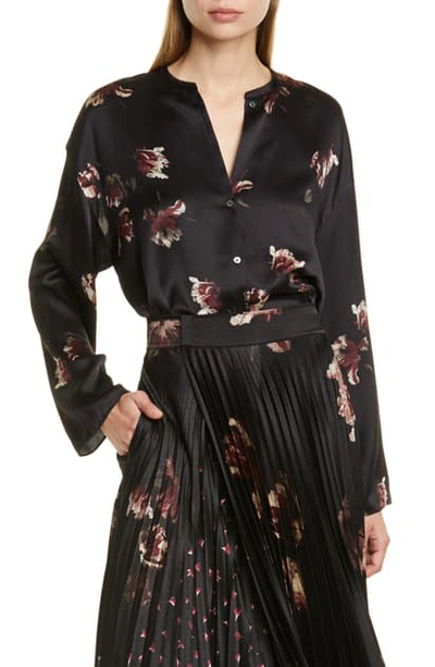 Shop Vince Tulip Print Silk Blouse In Black