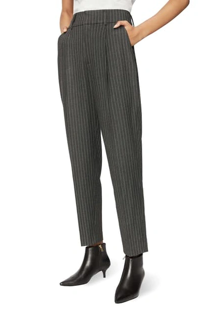 Shop Anine Bing Becky Tapered Leg Trousers In Charcoal Pinstripe
