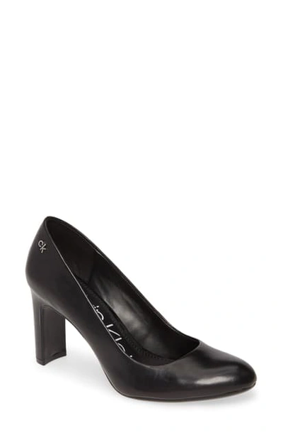 Shop Calvin Klein Octavia Block Heel Pump In Black Leather