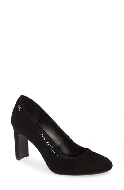 Shop Calvin Klein Octavia Block Heel Pump In Black Suede