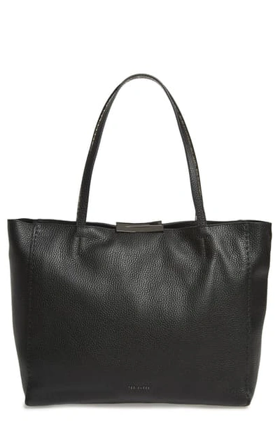 Shop Ted Baker Jordun Exotic Leather Shopper & Snake Embossed Leather Pouch In Black