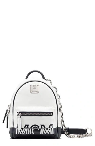 Shop Mcm Mini Contrast Logo Leather Crossbody Bag In White