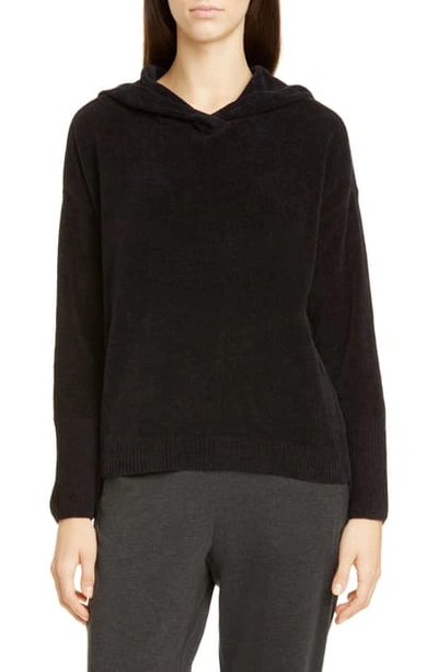 Shop Eileen Fisher Hooded Boxy Organic Cotton Top In Black
