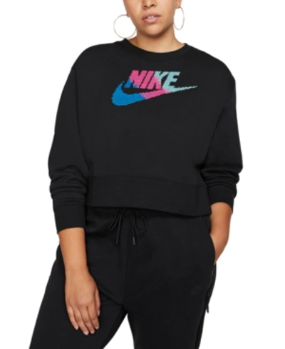 Shop Nike Plus Size Sportswear Fleece Crewneck Sweatshirt In Black