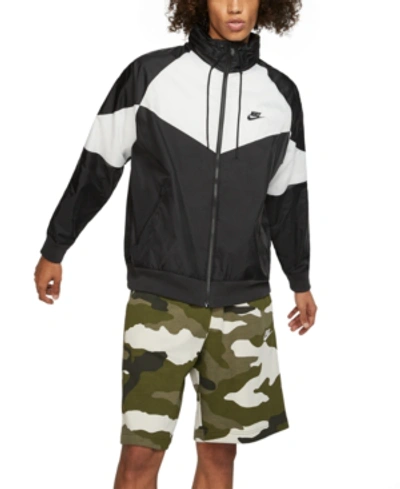 Shop Nike Men's Sportswear Hooded Windrunner Jacket In Black/wht
