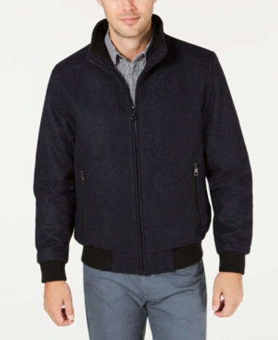 Shop Calvin Klein Men's Wool Bomber Jacket With Knit Trim In Black