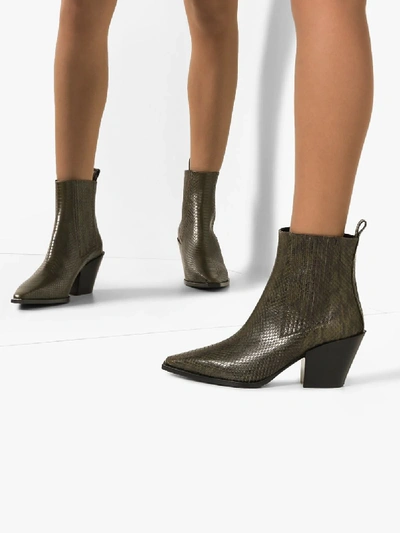 Shop Aeyde Green Kate 80 Leather Ankle Boots