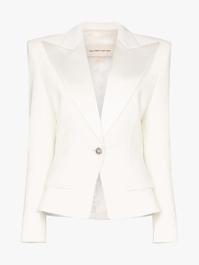 Shop Alexandre Vauthier Crystal Button Structured Blazer In White