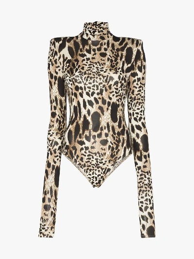 Shop Alexandre Vauthier High Neck Leopard Print Bodysuit In Animal