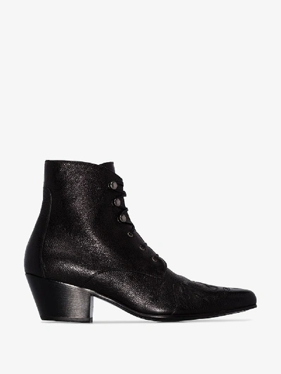 Shop Saint Laurent Black Rebecca 60 Lace-up Leather Ankle Boots