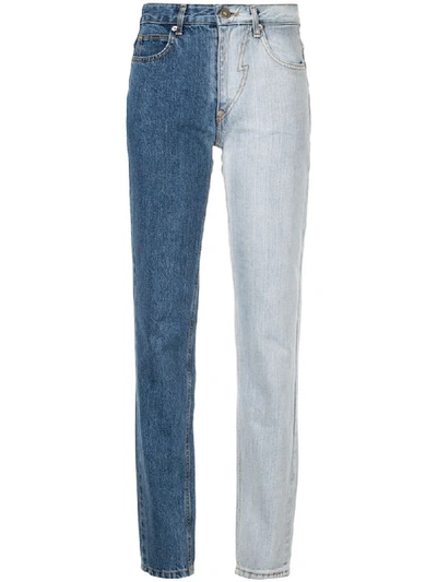 Shop Pushbutton Bicolour Straight Jeans In Blue