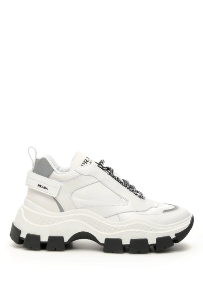 Shop Prada Pegasus Sneakers In Bianco Nero (white)