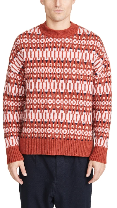 Shop Ami Alexandre Mattiussi Jacquard Crew Neck Sweater In Red