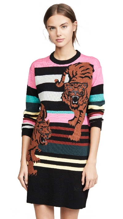Shop Kenzo Double Tiger Sweater Dress In Multicolor