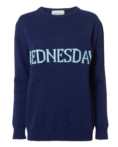 Shop Alberta Ferretti Wednesday Wool-cashmere Crewneck Sweater In Navy