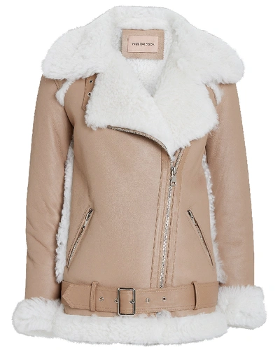 Shop Yves Salomon Belted Reversible Shearling Coat In Ivory