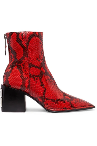 Shop Alexander Wang Parker Snake-effect Leather Ankle Boots In Red