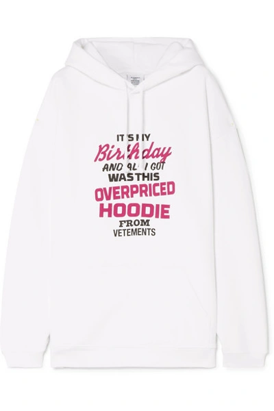 Shop Vetements Oversized Printed Cotton-jersey Hoodie In White