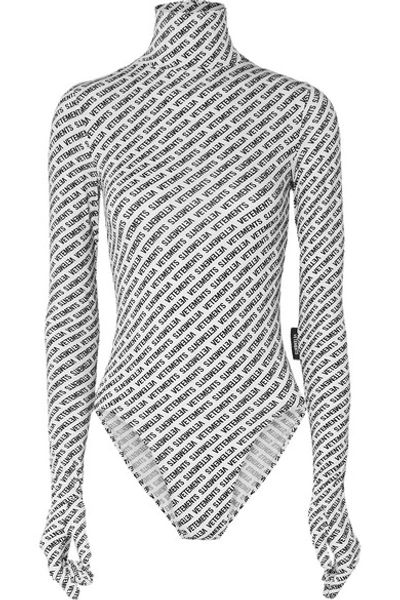 Shop Vetements Printed Stretch-jersey Turtleneck Bodysuit In White