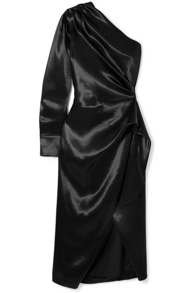 Shop Altuzarra One-shoulder Draped Satin Wrap-effect Dress In Black