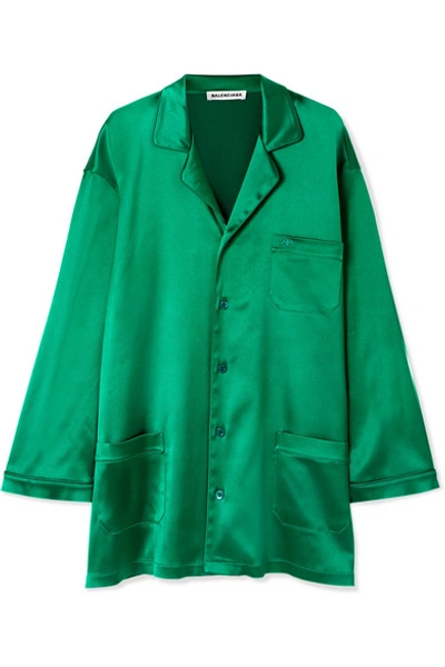 Shop Balenciaga Oversized Satin Shirt In Emerald