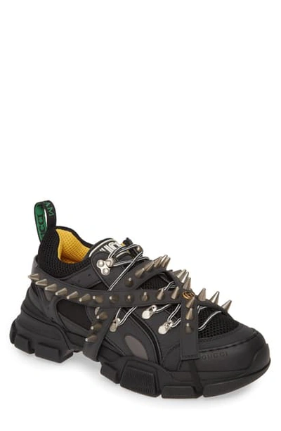 Shop Gucci Flashtrek Studded Sneaker In Black/ Print