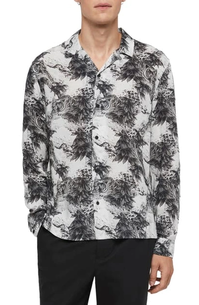 Shop Allsaints Amagi Slim Fit Jungle Print Button-up Sport Shirt In Light Grey