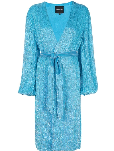 Shop Retroféte Sequin Wrap Dress In Blue