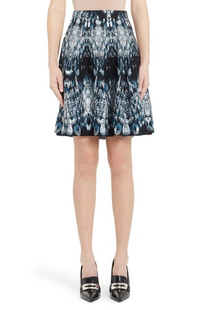 Shop Alexander Mcqueen Crystal Jacquard Silk Blend Skirt In Blue/ Black/ Ivory