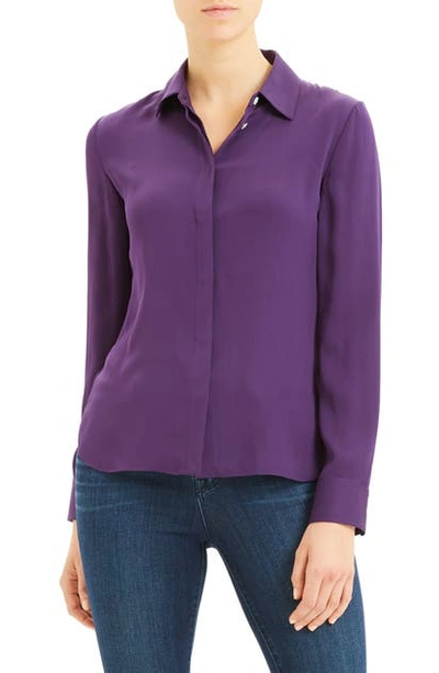 Shop Theory Classic Fitted Stretch Silk Shirt In Plum