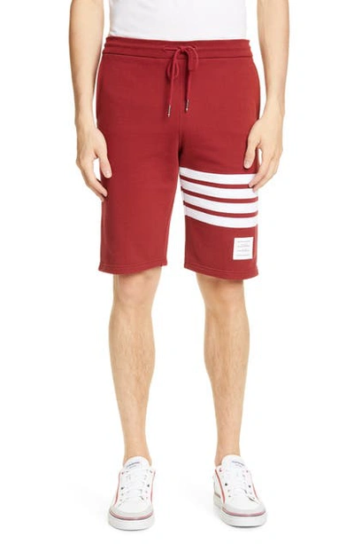 Shop Thom Browne Four Bar Sweat Shorts In Med Red