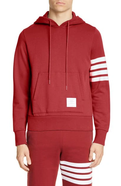Shop Thom Browne Stripe Cotton Hoodie In Med Red
