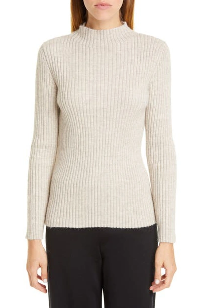 Shop Mansur Gavriel Ribbed Funnel Neck Alpaca & Silk Sweater In Taupe