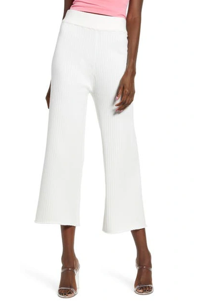 Shop English Factory Ribbed Knit Crop Wide Leg Pants In White