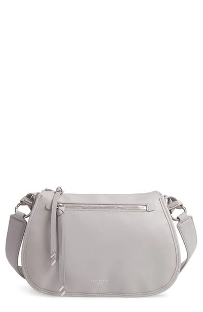 Ted Baker Heatherr Curved Leather Crossbody Bag In Light Grey