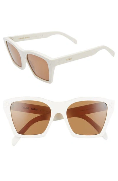 Shop Celine 55mm Cat Eye Sunglasses In White/ Brown