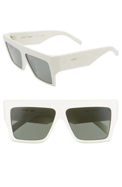 Shop Celine 60mm Flat Top Sunglasses In White/ Green
